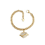 Guess - Vintage Crystal Heart Charm Bracelet - Gold