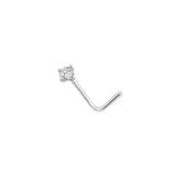 14KT Gold Cubic Prong Set Nose Stud - White Gold