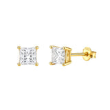 Sterling silver Square CZ stud earrings - Gold