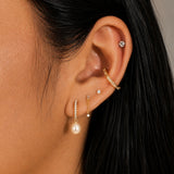 Sterling silver Cubic Paved Freshwater Pearl Huggie Earrings - Gold