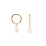 Sterling silver freshwater pearl Huggie Earrings - Gold