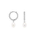 Sterling silver freshwater pearl Huggie Earrings - Silver