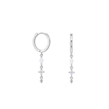 Sterling silver Marquise Opal huggies - Silver