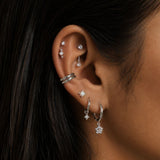 Sterling silver Dahlia Dangle huggies - Silver