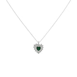 Emerald Vintage Heart Necklace - Silver