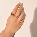 Stainless steel starburst oval signet ring - Silver