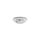 Stainless steel starburst oval signet ring - Silver
