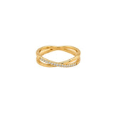 Stainless steel criss cross cubic pave ring - Gold