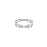 Stainless steel criss cross cubic pave ring - Silver