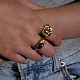 Stainless steel starburst oval signet ring - Silver